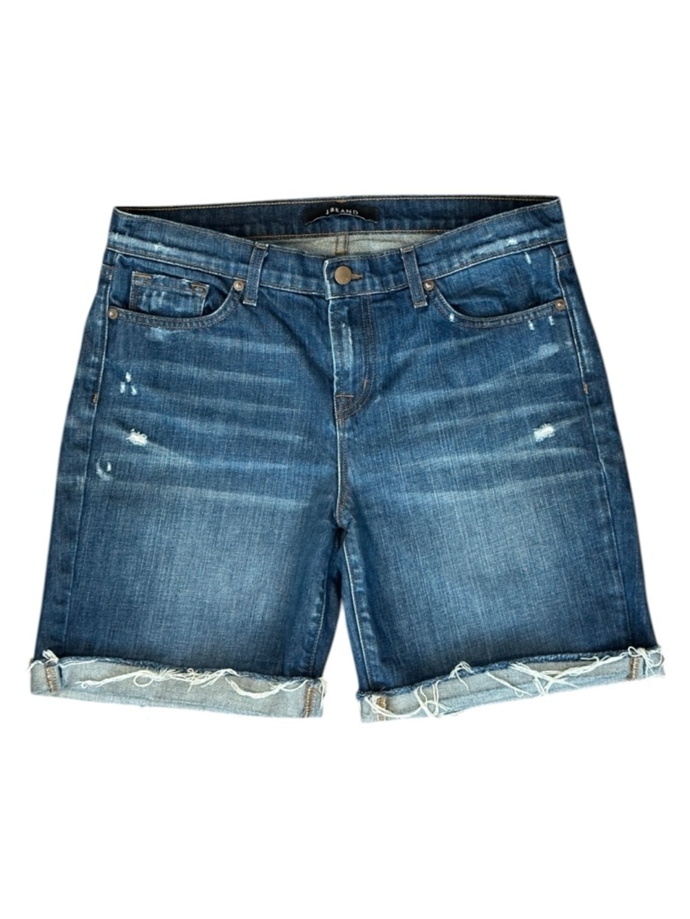 J Brand Synthesis Mid Rise Cuffed Denim Bermuda Jean Shorts Dark Wash Women’s 27